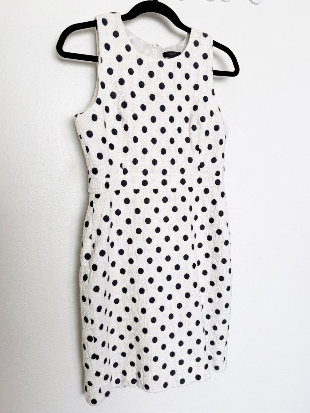 J.Crew White Black Polka Dot Textured Sheath Dress Size 6 - Picture 5 of 9